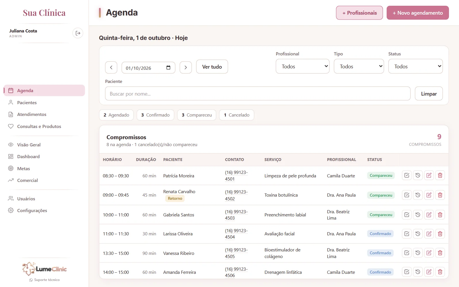 LumeClinic — Agenda